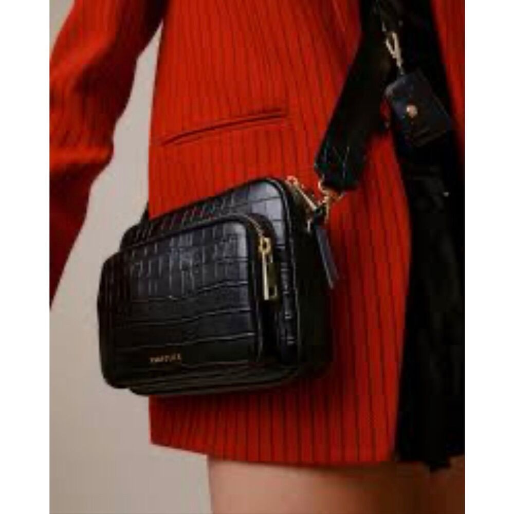 Bandolier miller convertible black alligator crossbody bag & strap nwot